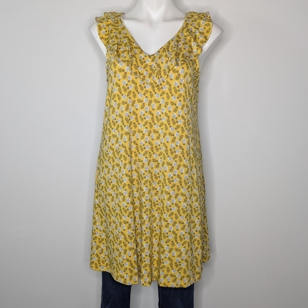 NWT Loft Outlet yellow white pineapple ruffle v neck tank top dress LP
